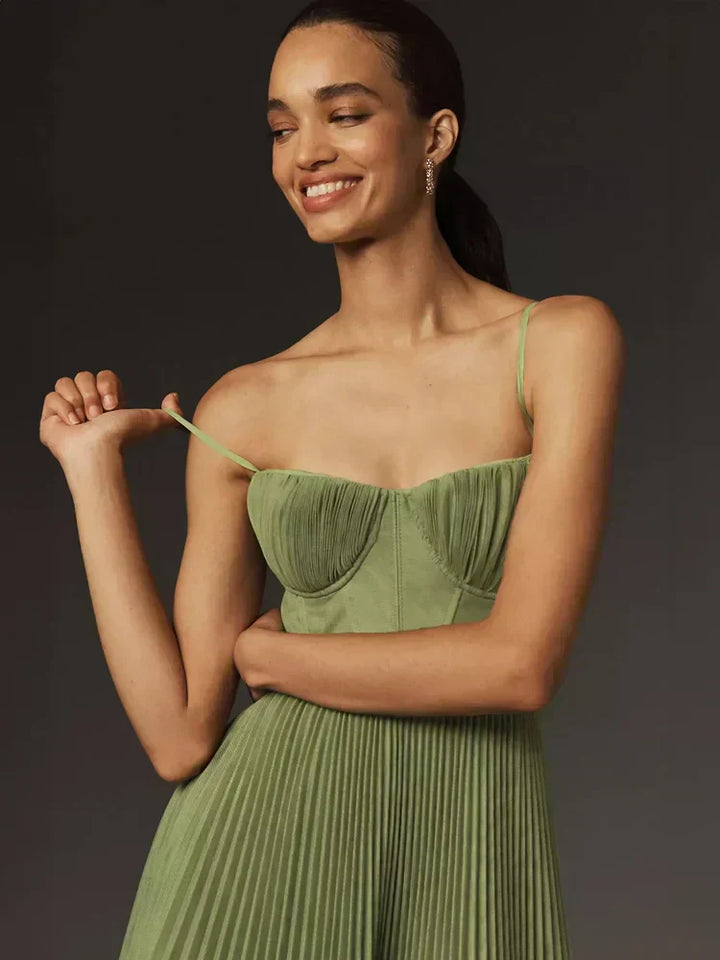 Women's Midi Dress – Elegant Tulle Dress with Ruched Corset and Flared A-Line Skirt