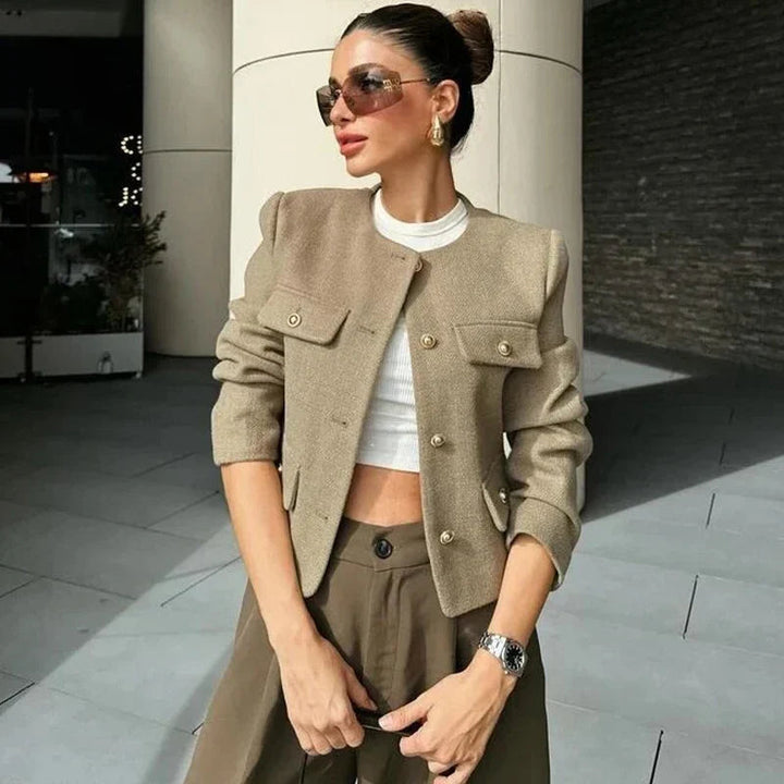Brianna | Women's Cropped Button Front Bomber Jacket