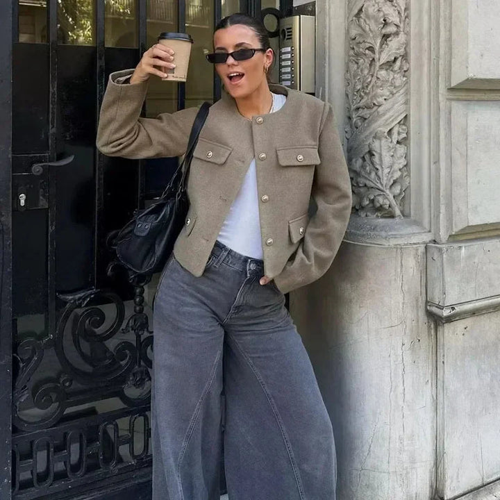Brianna | Women's Cropped Button Front Bomber Jacket