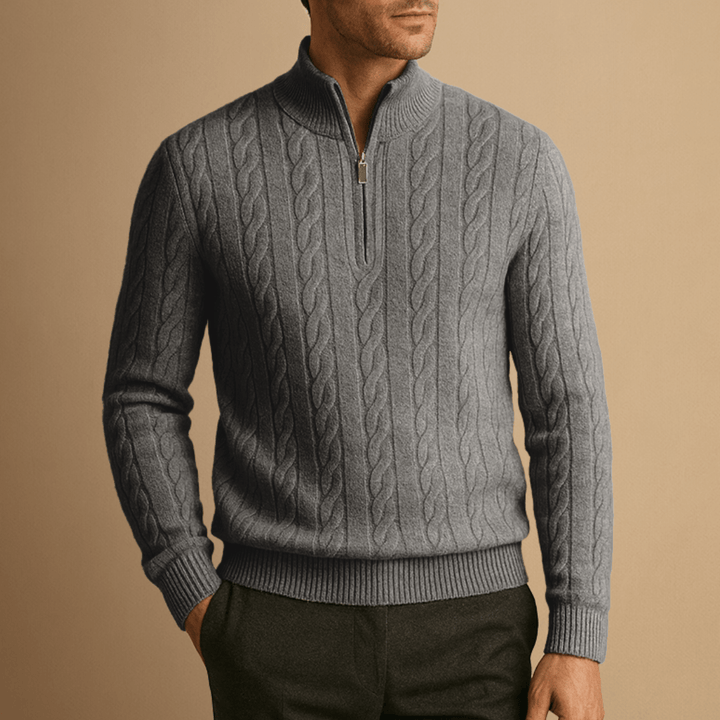 Half Zip Merino Sweater in Cable Knit