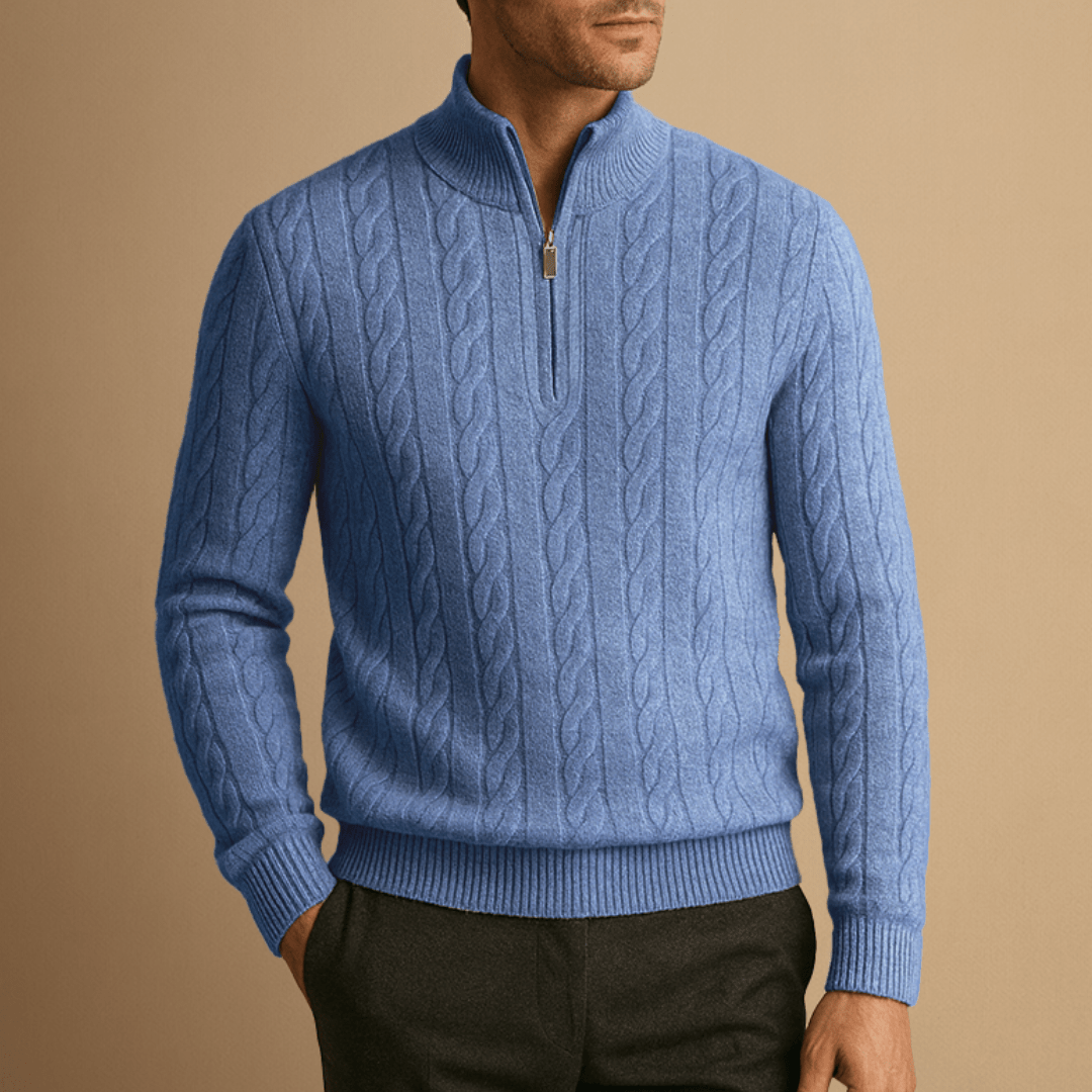Half Zip Merino Sweater in Cable Knit