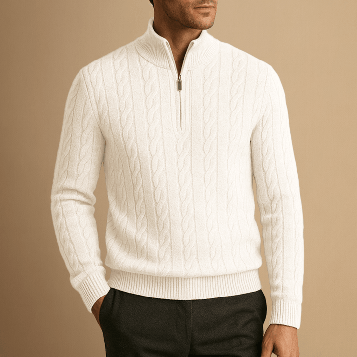 Half Zip Merino Sweater in Cable Knit