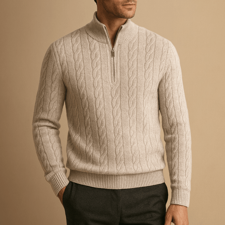 Half Zip Merino Sweater in Cable Knit
