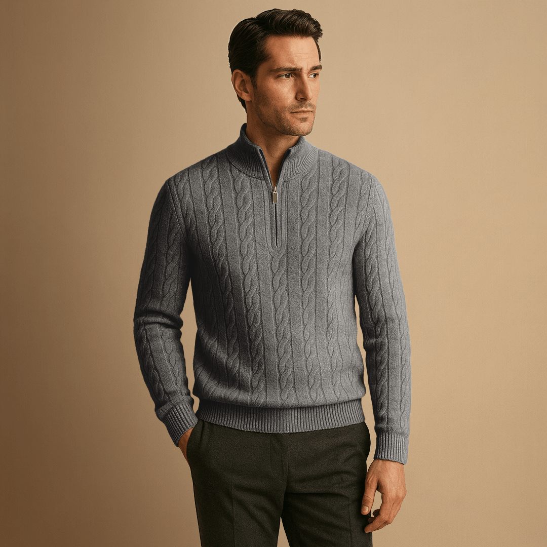 Half Zip Merino Sweater in Cable Knit