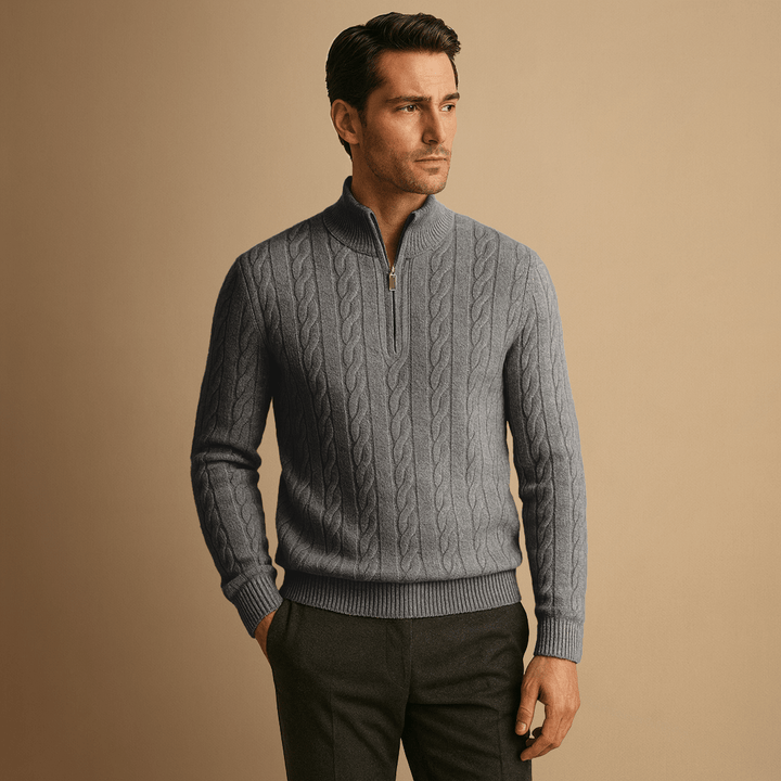 Half Zip Merino Sweater in Cable Knit