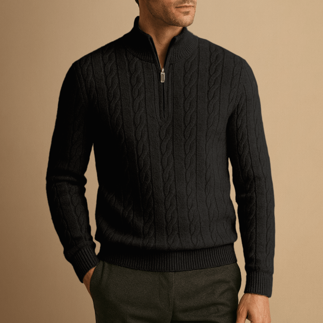 Half Zip Merino Sweater in Cable Knit