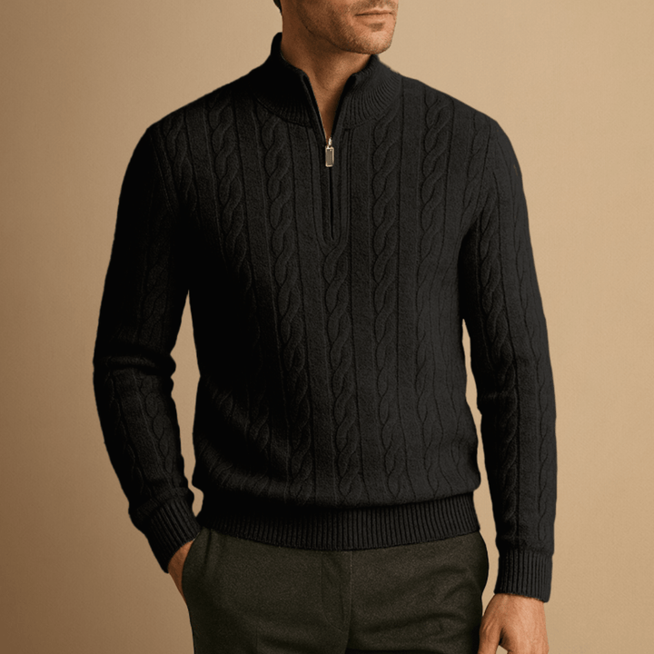 Half Zip Merino Sweater in Cable Knit