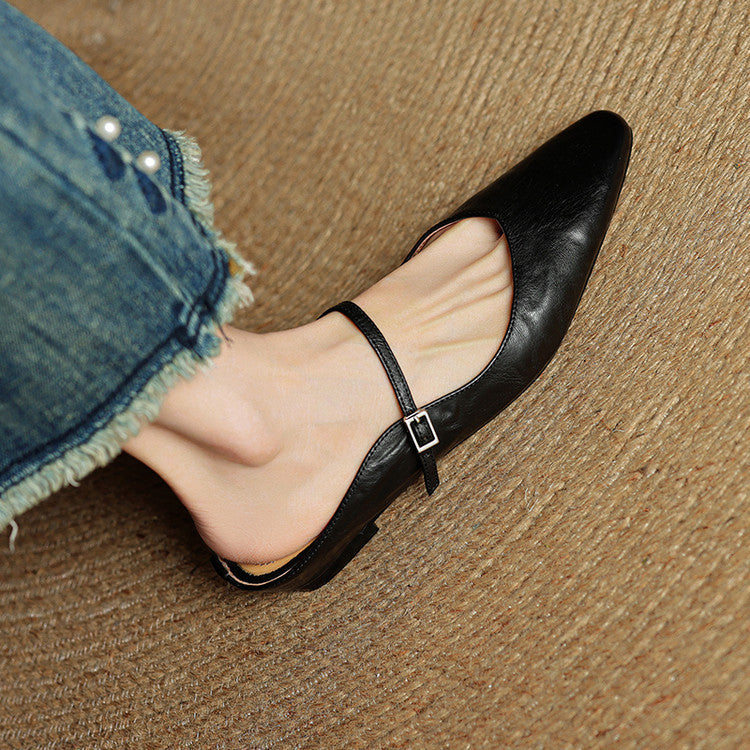 Virelia | Leather Mary Jane Mules Refined Pointed Comfort