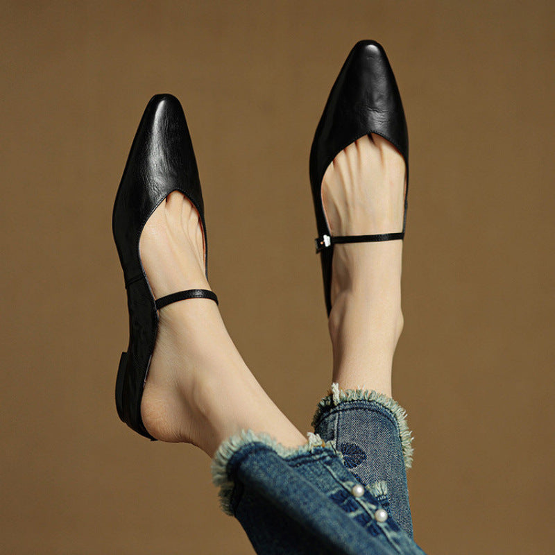 Virelia | Leather Mary Jane Mules Refined Pointed Comfort
