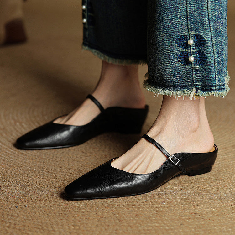 Virelia | Leather Mary Jane Mules Refined Pointed Comfort