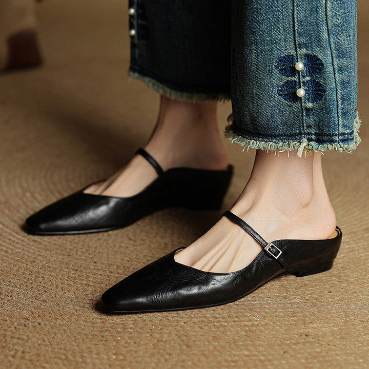 Virelia | Leather Mary Jane Mules Refined Pointed Comfort