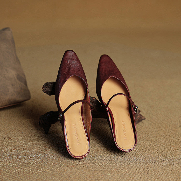 Virelia | Leather Mary Jane Mules Refined Pointed Comfort
