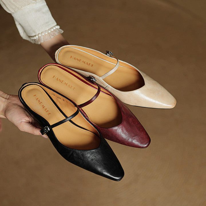 Virelia | Leather Mary Jane Mules Refined Pointed Comfort