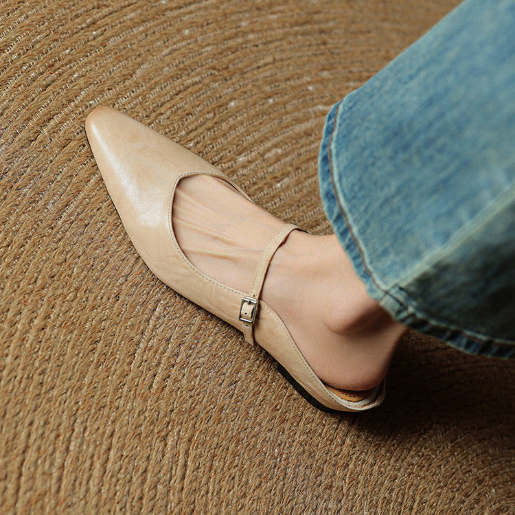 Virelia | Leather Mary Jane Mules Refined Pointed Comfort