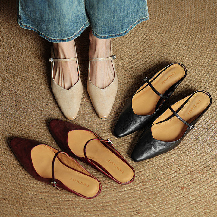 Virelia | Leather Mary Jane Mules Refined Pointed Comfort