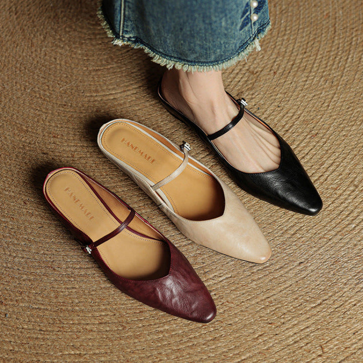 Virelia | Leather Mary Jane Mules Refined Pointed Comfort
