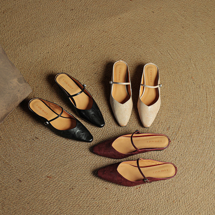 Virelia | Leather Mary Jane Mules Refined Pointed Comfort
