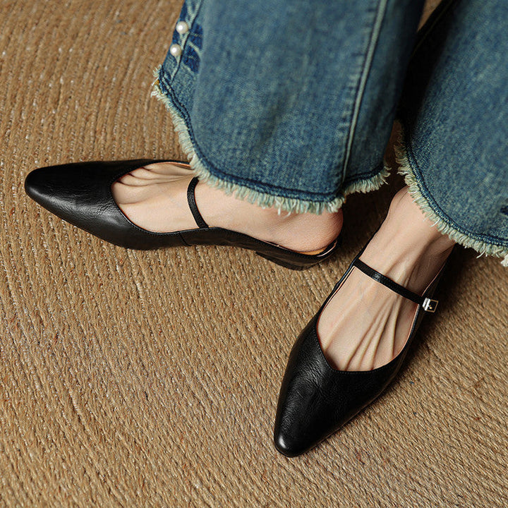 Virelia | Leather Mary Jane Mules Refined Pointed Comfort