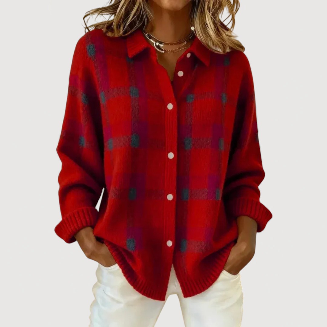 Women's Shirt Knit Fabric Relaxed Fit Button-Up Casual Design